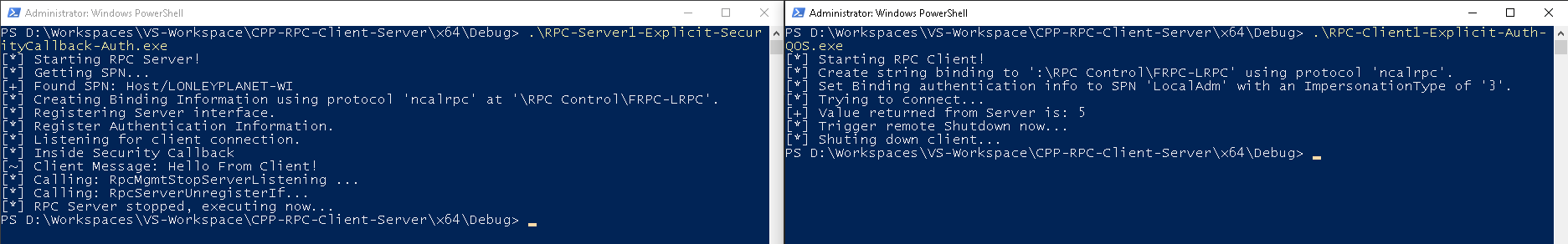 RPC Client Server Messages