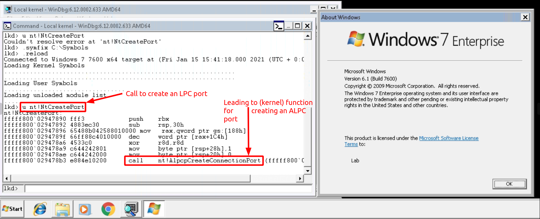 LPC CreatePort in Windows 7