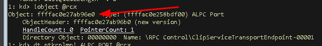 WinDbg ALPC Port Object