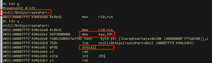 WinDbg show syscall