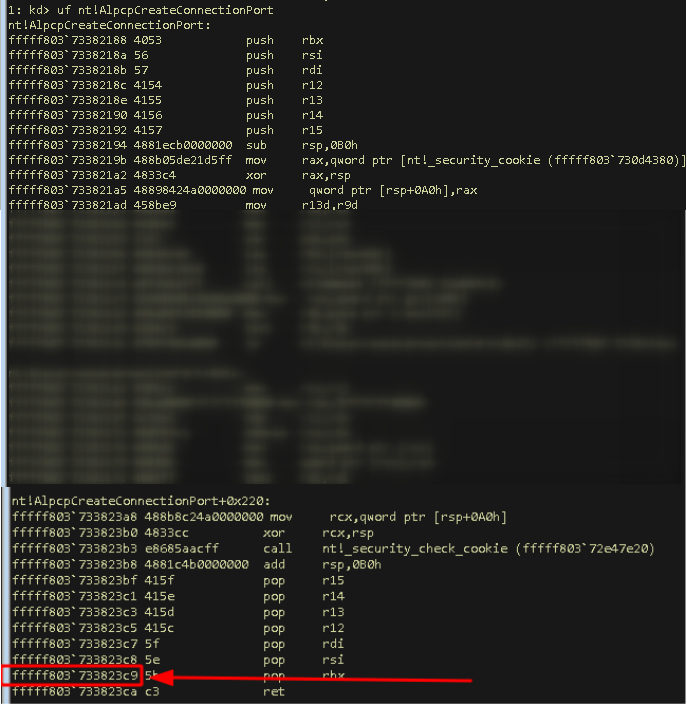WinDdbg find function end